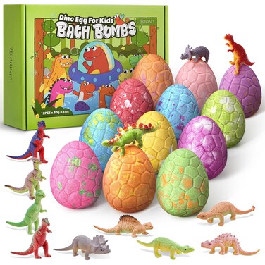 Bath Bombs for Kids with Surprise Toys Inside, Briney 12Packs Dinosaur Bath Bombs Bubble Bath Fizzes, Dinosaur Toys for Kids 3 4 5 6 7 8 9 Years, Birthday Christmas Gift Stocking Stuffers for Kids