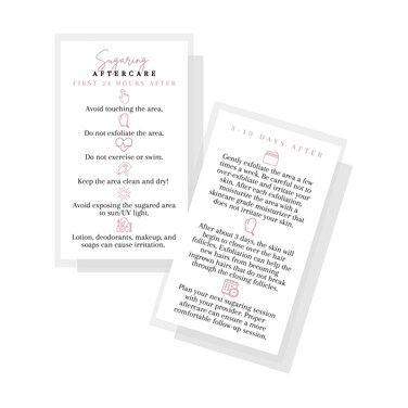 Sugaring Hair Removal Aftercare Cards   50 Pack   2x3.5&rdquo; in Business Card   Sugaring Hair Removal Supplies   Waxing Supplies   White Card Design