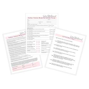 Saline Tattoo Removal Intake, Consent, and Aftercare Form   75 Pack   8.5 x 11" A1 Forms   Clients Signature   Client Forms Bundle   White and Pink Design