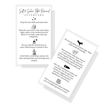 Salt &amp; Saline Tattoo Removal Aftercare Instructions   50 Pack   Size 2x3.5" inch Business Sized Card   Safe Tattoo Lightening Removal   White Card Design