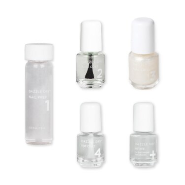 Dazzle Dry Mini Kit 4 Step System - Cupid's Arrow - A sheer white layering effect with a glistening gold sparkle. Sheer shimmer. (5 Piece Kit / 5 Manicures)