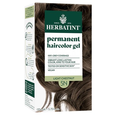 Herbatint Permanent Hair Dye For Women - 5N Light Chestnut - For Up To 100% Gray Coverage of Resistant Gray Hair - Ammonia-Free, Alcohol-Free &amp; Vegan - Salon Influenced Hair color 5.75 fl oz