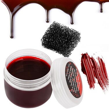 Halloween Coagulated Blood, Fake Blood Scab, 20g/0.68 oz Fake Blood Gel with Black Stipple Sponge, for SFX Wound,Cuts,Clown,Vampire Film Cosplay Makeup