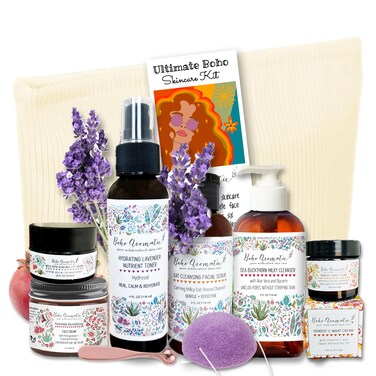 Ultimate Boho Top Products Skincare Kit, Natural Women's Facecare Set, Cleanser, Moisturizer &amp; Eye Cream for Hydrating Skin, Facial Kit for Women, Valentines Gifts for Women