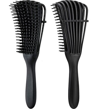 2 Pieces Detangling Brush for Afro America/African Hair Textured 3a to 4c Kinky Wavy/Curly/Coily/Wet/Dry/Oil/Thick/Long Hair, Knots Detangler Easy to Clean (Black)