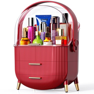 Makeup Organizer for Vanity, Cosmetic Display Case, Skincare Organizer, Fit for Bathroom,Living room,Bedroom Countertop,Dressing Table,College Dorm (RED)