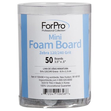 ForPro Mini Foam Board, Double-Sided Nail File, 120/240 Grit, 3.5&rdquo; L x .5&rdquo; W, Zebra, 50-Count