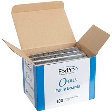 ForPro Professional Collection O-Files Foam Board, Double-Sided Manicure Nail File, 100/180 Grit, Individually-Wrapped, 6&rdquo; L x .75&rdquo; W, Black, 100-Count