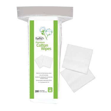 ForPro Professional Collection Premium Cotton Wipes, 100% Cotton, Extra-Soft, for Cosmetic, Nail, and Personal Care, 4&rdquo; x 4&rdquo;, 200-Count