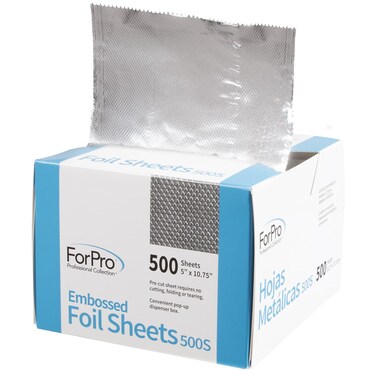 ForPro Professional Collection Embossed Foil Sheets 500S, Aluminum Foil, Pop-Up Dispenser, for Hair Color Application and Highlighting Services, Food Safe, 5&rdquo; W x 10.75&rdquo; L, 500 Count