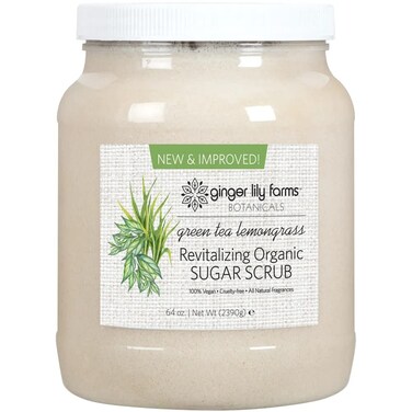 Ginger Lily Farms Botanicals Revitalizing Organic Sugar Scrub, All-Natural Skin Exfoliating Sugar Crystals, 100% Vegan &amp; Cruelty-Free, Green Tea Lemongrass, 64 oz.