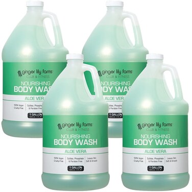Ginger Lily Farms Club &amp; Fitness Nourishing Body Wash, 100% Vegan &amp; Cruelty-Free, Aloe Vera Scent, 128 Fl Oz (Pack of 4)