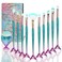Mermaid Makeup Brushes Set, NIZIYI 11PCS Make Up Foundation Powder Cream Eyebrow EyeShadow Eyeliner Lip Blush Concealer Kabuki Beauty Brushes with Bag for Girls Christmas &amp; Birthday Gift