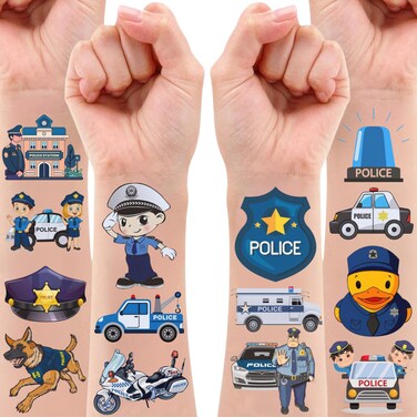 Police Temporary Tattoos - Police Birthday Decorations Police Pary Favor Supplies Kids Teen Boy Girls Gift Idea Christmas Festival Holiday D&eacute;cor