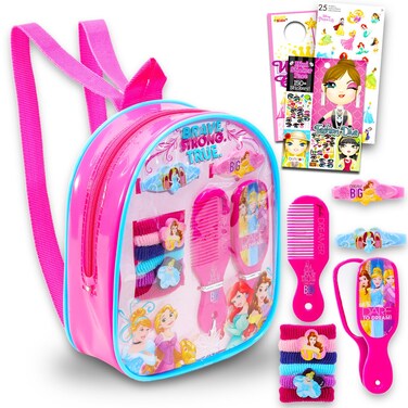 Disney Princess Hair Accessory Bag Set for Girls - Cosmetic Bag Set Includes 10 Hair Accessories, Clear PVC Bag, &amp; More   Girls Parties, Sleepovers and Makeovers