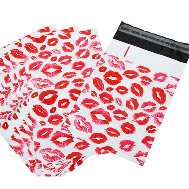 Lips Poly Mailers Red Kiss for Make Up Lip Gloss LipStick Self Sealing Envelope Wide Lip Print Waterproof Shipping   Pack of 25   Size 10 x 6.75 inches