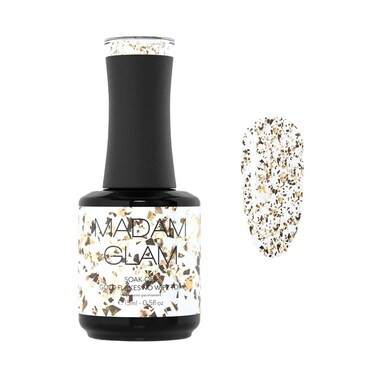 Madam Glam - No Wipe Top Coat Gel Polish 15 ml   0.5 fl oz - Gold Flakes, Long-Lasting Shine - Quick-Dry, Vegan &amp; Cruelty-Free and Hema-Free