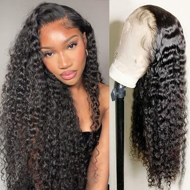Foreverlove Deep Wave Lace Front Wigs Human Hair Pre Plucked Brazilian Deep Curly 13x4 HD Frontal Wigs for Black Women 200% Density Remy Human Hair (16 Inch)