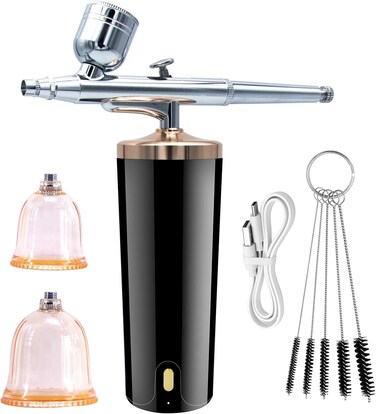 Mini Airbrush kit with Air pressor, Spray Gun Kit, 3 ages, rdless Portable Handheld, Rechargeable, for Make Up, Cake Der, Model Spraying, loring, Nail Art, Manicure, Tattoo, Black