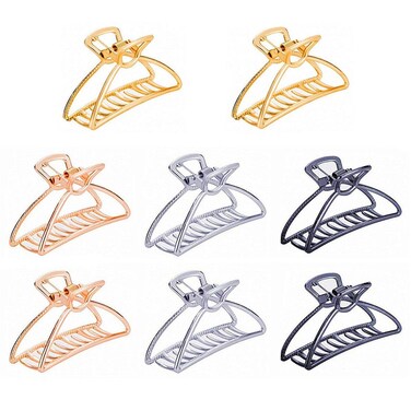 TANG SONG 8PCS Large Metal Hair Claw Clips Hair Catch Barrette Jaw Clamp for Women Half Bun Hairpins for Thick Hair(2 Silver+2 Gold+2 Rose Gold+2 Black)