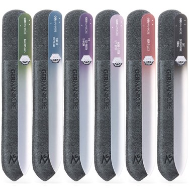 GERMANIKURE Czech Crystal Glass Nail File 6 Pack in Suede Leather Case - Professional Manicure &amp; Pedicure Products for Smooth Easy Shaping of Natural Nails