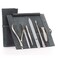 GERMANIKURE 6pc Manicure Set in Gray Suede Case - FINOX Stainless Steel Tools Made in Germany, Glass Nail Care Supplies Made in Czech Republic &ndash; Professional Cuticle and Nail Care Kit