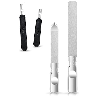 Heavy Duty Nail File for Men and Women, Reusable Stainless Steel Fingernail Files, Double Sided Stainless Steel Nail File with Leather Case, Great for Home and Salon &ndash; 2PCS