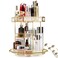 ZOOFOX 360 Degree Rotating Glass Makeup Organizer, Large Cosmetics Storage Display Holder with Gold Trim for Vanity, Clear Makeup Carousel for Perfume, Cosmetics, Brushes, Lotion, Lipsticks
