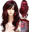 Short Curly Wig with Bangs Synthetic Long Hair Wavy Red Mixed Black Wigs Party Cosplay Costume Halloween Wig Resistant Fiber Hair for Women Girls, 24 Inch (Pack of 1), Red mixed with black