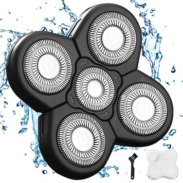 Men's Electric Shaver Replacement Heads 5D Sharp Stainless Steel Head Shaver Replacement Heads Floating Shaver Blades for Electric Rotary Shaver (5 Heads (Black)
