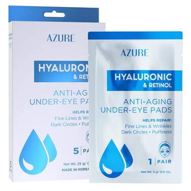 Azure Cosmetics Hyaluronic &amp; Retinol Anti Aging Under Eye Pads- Moisturizing &amp; Rejuvenating Eye Mask Patches - Reduces Fine Lines, Wrinkles, Dark Circles &amp; Puffiness - Made in Korea - 5 Pairs