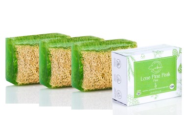 SABUN CO. [3 Pack] Pine Oil with Loofah Soap Bar - Natural Exfoliating Bar Nourishing, Hydrating, Moisturizing Handmade Soap For Face and Body [4.4 oz - 125 gr x 3]