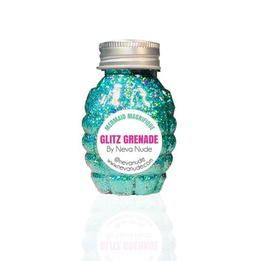 Neva Nude Face and Body Glitter Keychain - Chunky Glitter in Aloe for Festivals, Raves, and More   Cosmetic Grade   Super Sparkly (Mermaid Magnifique Turquoise Holographic Glitz Grenade)