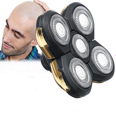 Men Electric Shavers Replacement Heads, 5 Heads Beard Replacement Blade Alternate Floating Washable Blade Electric Razor Shaver Trimmers Head Replacement Wet &amp; Dry Compatible for Men, Gold