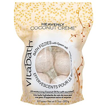 Vitabath Heavenly Coconut Cr&egrave;me Bath Fizzies with Epsom Salt Relax Nourish Unwind Body &amp; Mind Calming Aromatherapy for Muscle Soreness &amp; Reviving Skin Nourishment - 6 Count