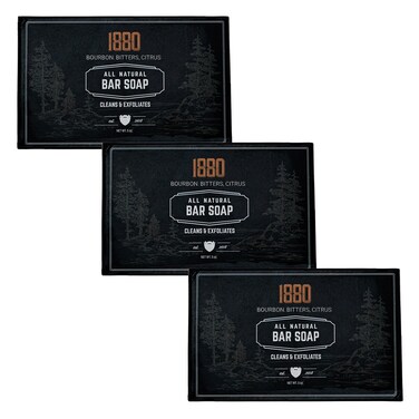 Live Bearded All-Natural Bar Soap for Men, 3-Pack of 5 oz - Made in the USA - Exfoliates and Moisturizes - Charcoal, Pumice, Shea Butter   1880 Scent - Bourbon, Bitters, Citrus