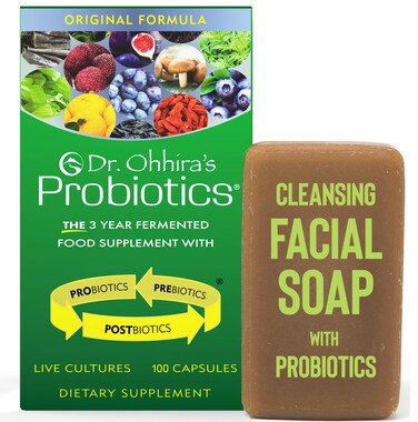 Dr. Ohhira's Probiotics Original Formula 100 Caps with Bonus Beauty Bar Soap Travel Size 20g - No Refrigeration Supplement for Women and Men, 13 Probiotic Strains