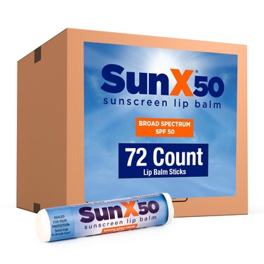 CoreTex Sun X 50 Lip Balm SPF 50 - Bulk Pack of 72 Broad Spectrum Sunscreen Lip Balms (Protects Against UVA/UVB Rays) - Water Resistant Up to 80 Minutes and Free of Parabens &amp; Oxybenzone