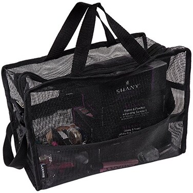 SHANY Collapsible Makeup Tools Travel Mesh Bag &ndash; Large See-Thru Travel Tote with Shoulder Straps &ndash; Water-Resistant with Zippered Pockets &ndash; Black