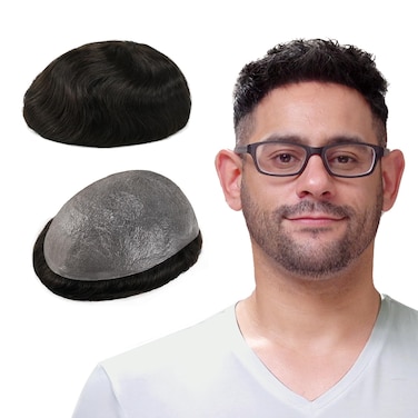 Lordhair Toupee for Men with 100% European human hair 8x10 inch Hairpiece for Men 0.03mm Ultra Thin Skin Hairsystem All V-looped Mens Toupee (Dark Brown #2)