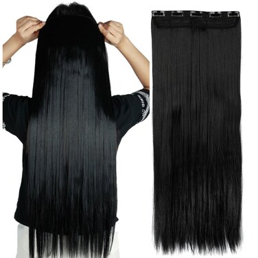 S-noilite 26" Straight Curly 3/4 Full Head One Piece 5clips Clip in Hair Extensions Long Poplar Style for Women Gifts 22colors (26" - Straight, dark brown)