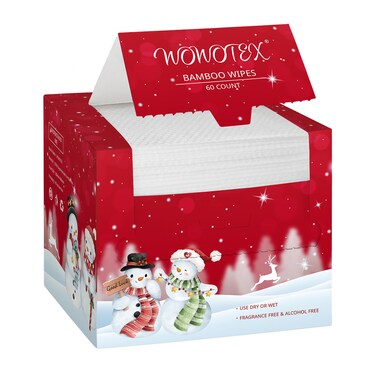 Christmas Style WOWOTEX Disposable Face Towel Biodegradable Large Dry Face Wipes 60 Count/1 Box Extra Thick Soft Clean Facial Towels for Sensitive Skin, Facial Cleansing, Nursing, 10"&times;12