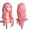 BERON Pink Wigs Long Wavy Women Wigs with Bangs Light Colorful Wave Heat Resistant Synthetic Wigs for Cosplay Daily Wig Cap Included