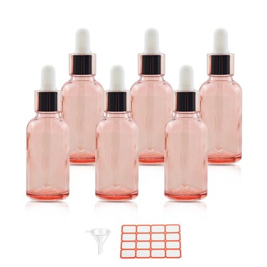 6 PCS 1oz (30ml) Rose Gold Glass Dropper Bottles Perfume Aromatherapy Cosmetic Container Essential Oils Sample Empty Dropper Bottles with Funnel Include