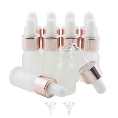 10 PCS 1/6oz (5ml) White Frosted Glass Dropper Bottles Perfume Aromatherapy Cosmetic Container Essential Oils Sample Mini Empty Dropper Bottles with Funnel Include