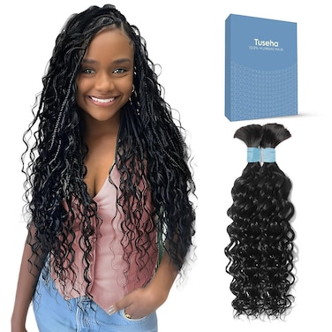 Human Braiding Hair 110g 22Inch Water Wave Bulk Boho Hair for Braiding Wet and Wavy Human Hair for Boho Braids Curly 100% Human Hair Extensions for Braiding Hair (1B, 22inch)