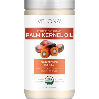 velona USDA Certified Organic Palm Kernel Oil - 32 Fl Oz   100% Pure and Natural Carrier Oil   Refined, Cold Pressed   Face, Hair, Body &amp; Skin Care   Use Today - Enjoy Results