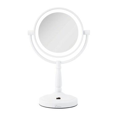 Zadro 9" Round LED Makeup Mirror with Lights and Magnification 5&amp;10X/1X AA Battery Operated Swivel Lighted Makeup Mirror