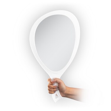 Zadro Salon Professional Extra Large Hand Mirror with Handle, 10" W x 19" L, Multi-Purpose Oval Handheld Mirror with New Distortion-Free Reflection (1, White, Large (Pack of 1))
