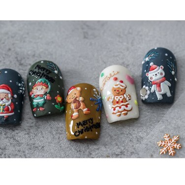 Christmas Nail Art Stickers, 5D Stereoscopic Embossed Nail Stickers Winter Snowman Nail Design Stick Elk Pattern Xmas Christmas Bell Tree for Christmas Nail Decoration(4 Sheets)
